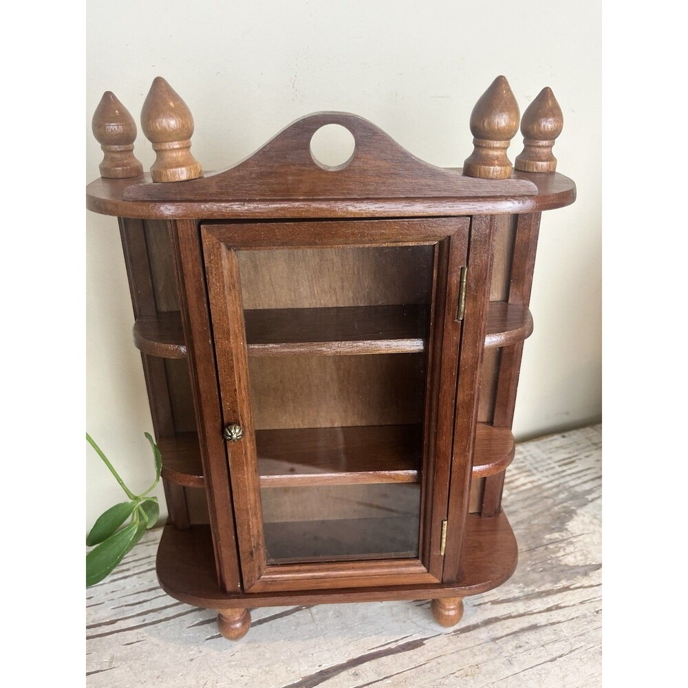 Vintage Miniature Curio Cabinet 12”x9” Wall Hanging Freestanding Display Shelf